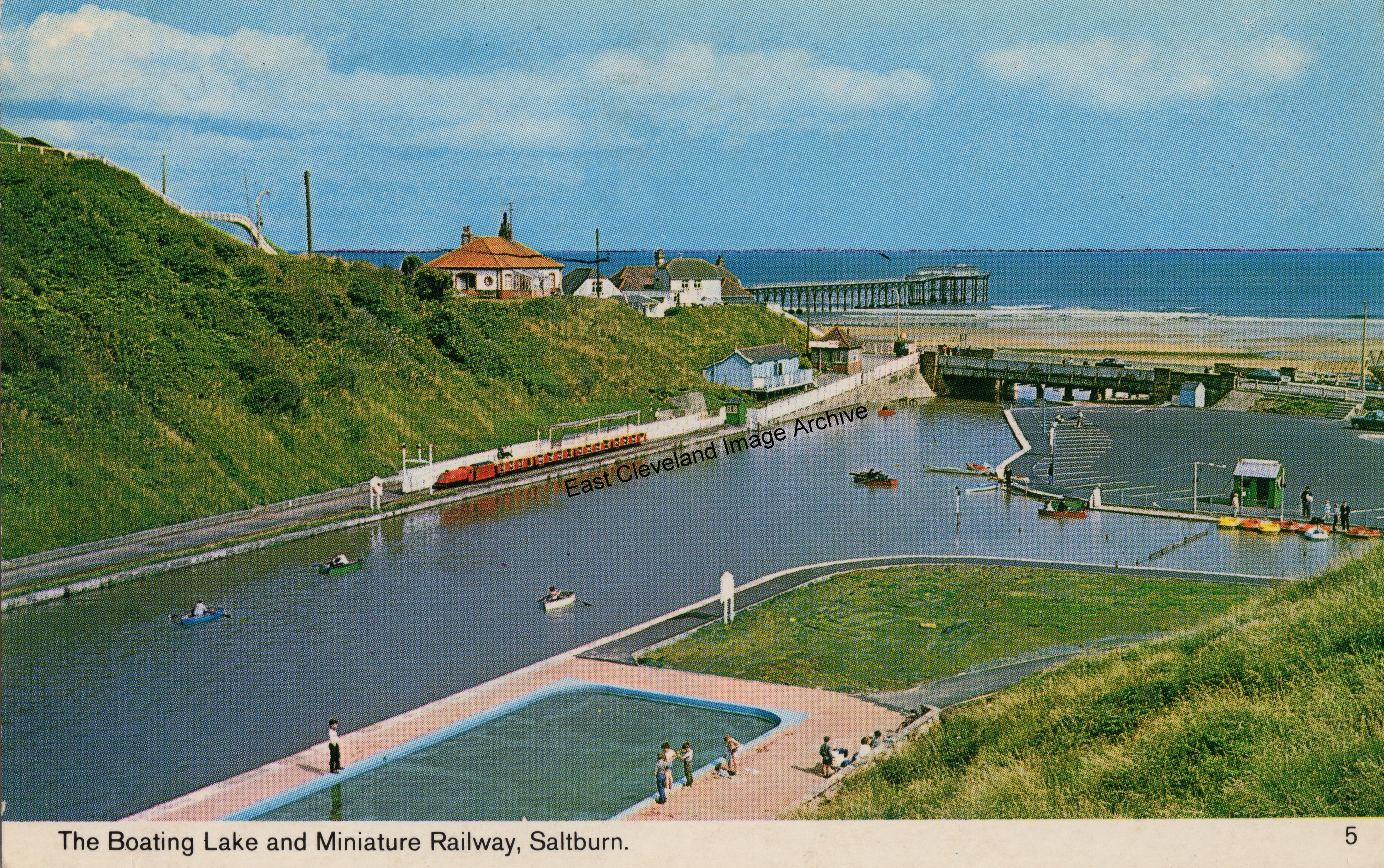 Saltburn paddling pool and miniature railway.